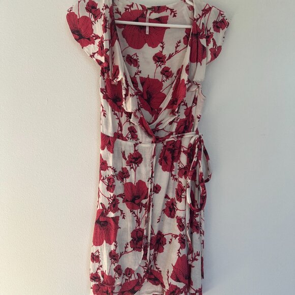 Free People French Quarter Floral Printed Mini Wrap Dress White Pink Size Small - Picture 3 of 7
